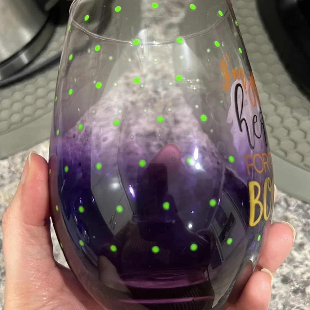Halloween I’m Just Here For The Boos Ghost Holiday Humor Stemless Wine Glass